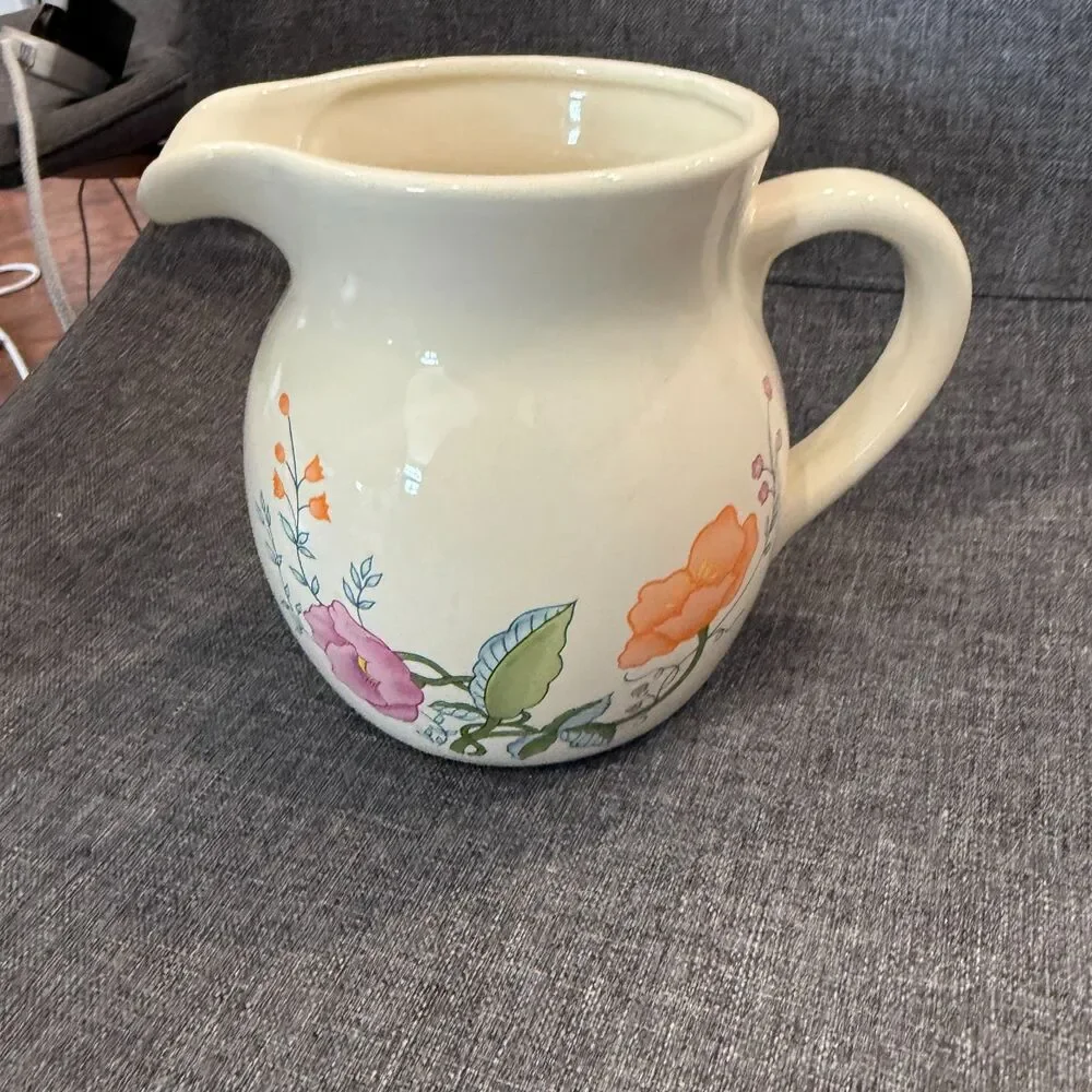 Vintage ceramic pitcher with flowers, (see page for salt and pepper shakes)